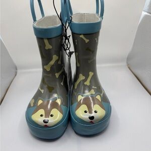 NWT Gina Group Toddler 5/6 Blue Rain Boots with Cartoon Dog & Bones